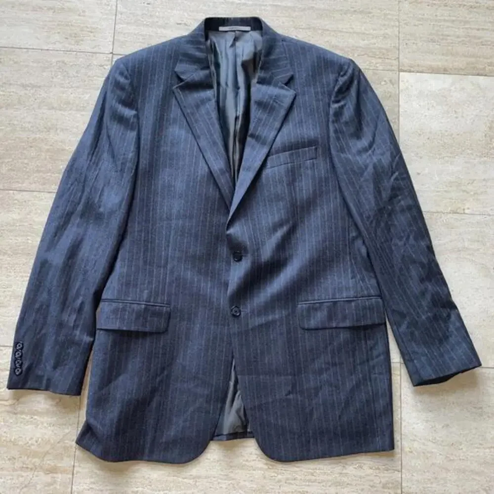 Hickey Freeman Men's Gray Striped Worsted Wool Suit Jacket Size 42L
